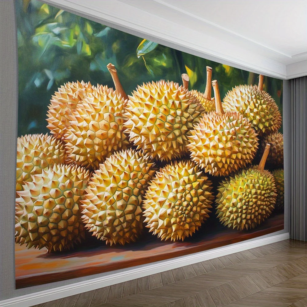 Luxurious Durian Fruit Art Tapestry, HD Digital Print Realistic Food Wall Decor for Living Room and Office Backdrop