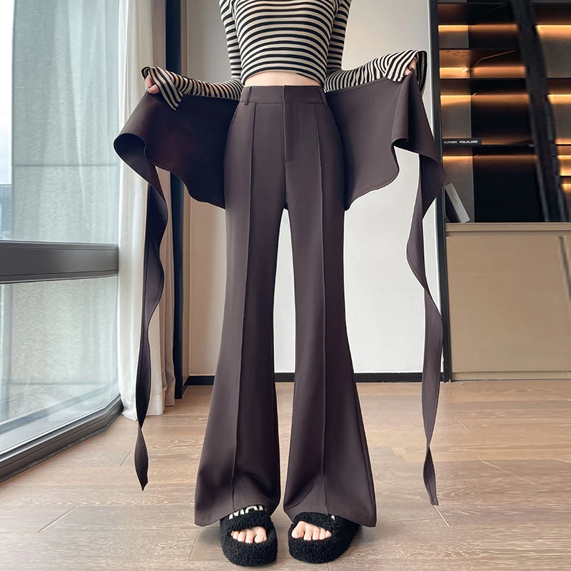 高品質フリルエプロンフレアパンツ レディース 秋 ハイウエストスーツパンツ 女性デザイン ストリートウェア ロングパンツ Y2k 2025