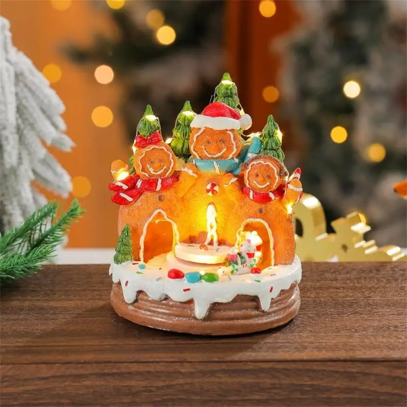 H8WB Rotating Christmas Music Box Christmas Shelf Figure with Internal Light Motion