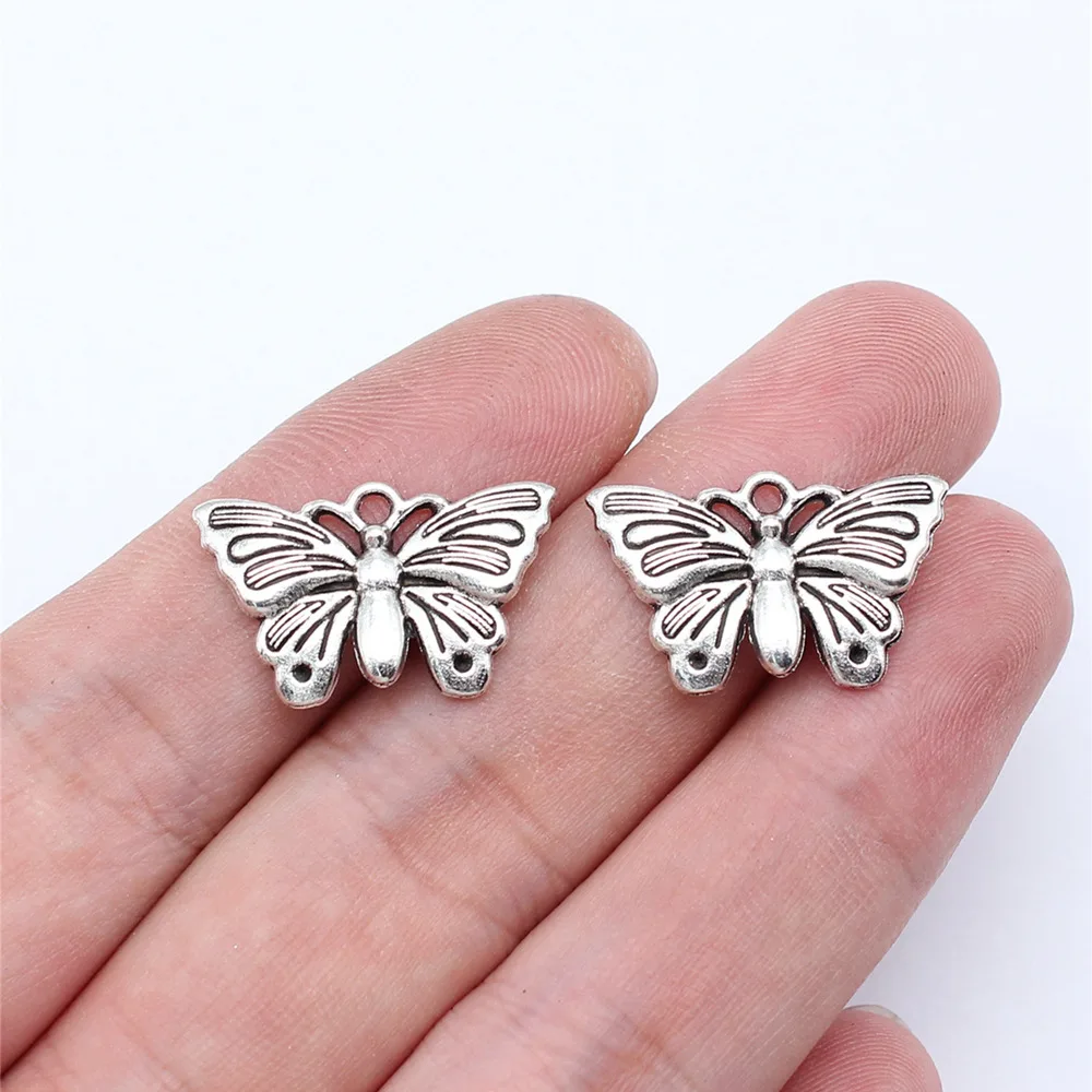 20pcs/lot 22x13mm butterfly Charms For Jewelry Making Antique Silver Color 0.87x0.51inch