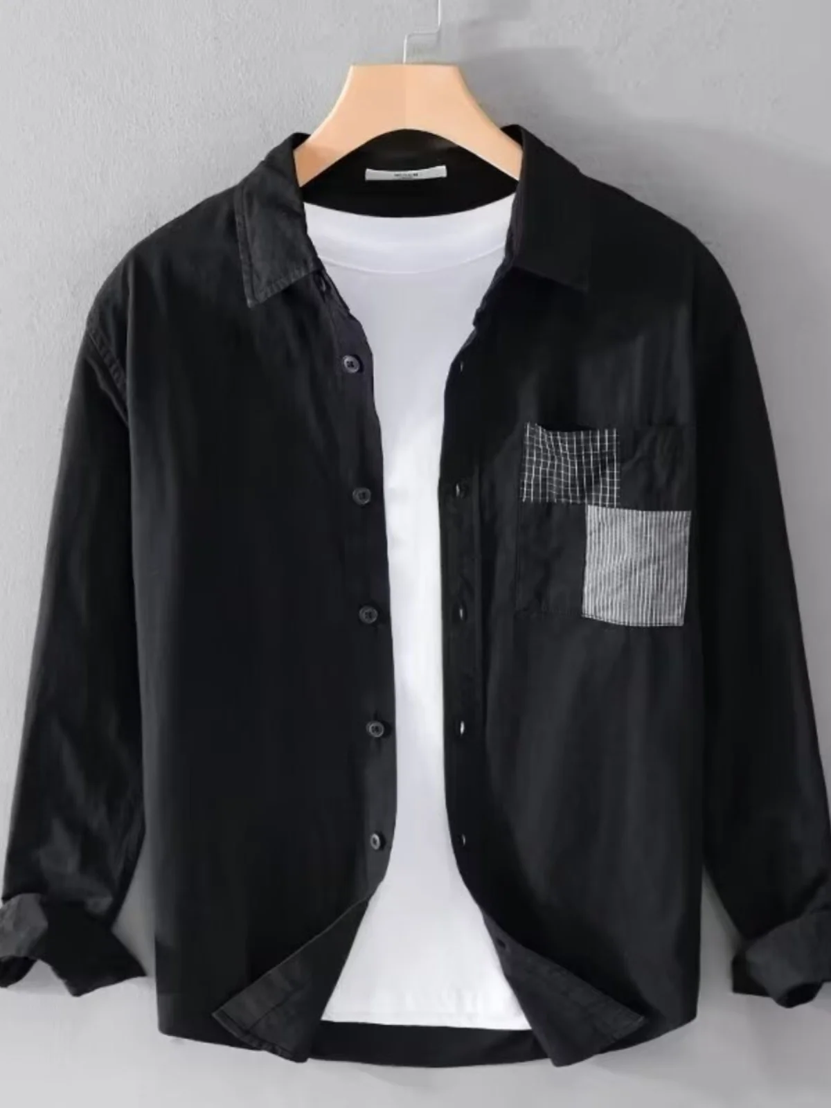 Casual Cotton Pocket Design Patchwork Long Sleeve Men's Shirt Thin Sun Protection Outerwear Youth Fashion Summer Lightweight