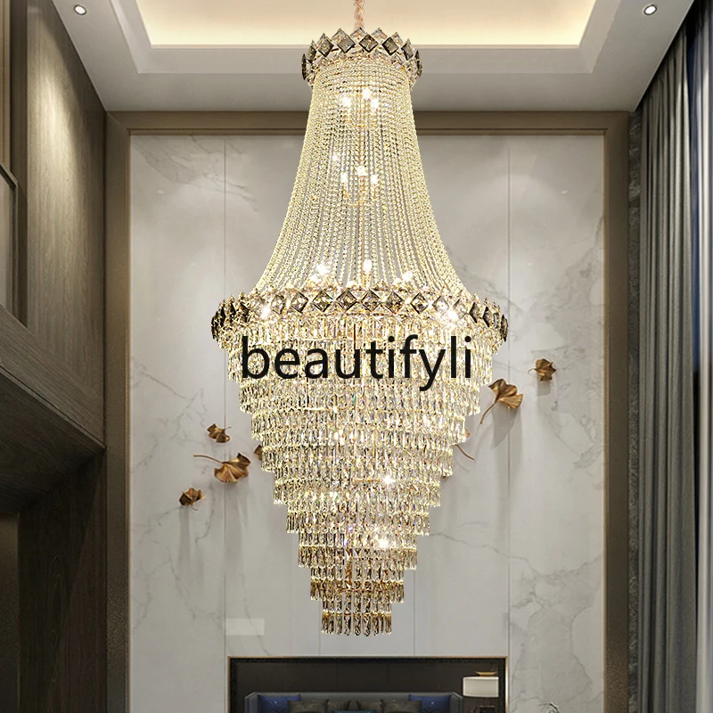 

Duplex building chandelier villa living room lamp hollow modern simple light luxury crystal luxury hotel lobby