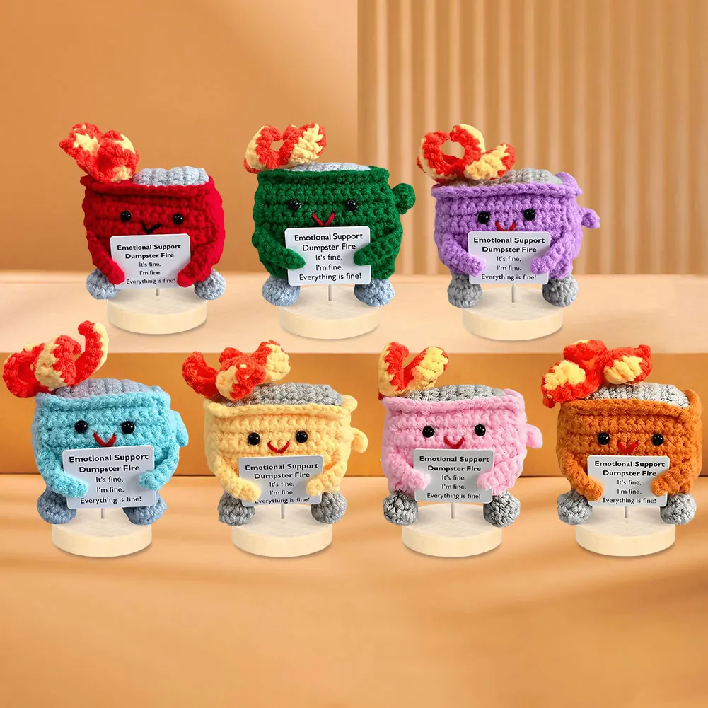 Emotional Support Dumpster Fire Positive Crochet Dumpster Fire Crochet Trash Can Fire Funny Gifts for Friends Coworker - Image 2