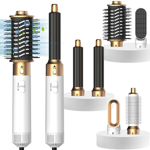 Herramienta multifuncional 6 en 1 para el cabello, secador de pelo, rizador, cepillo de aire caliente iónico, alisador con cabezal desmontable