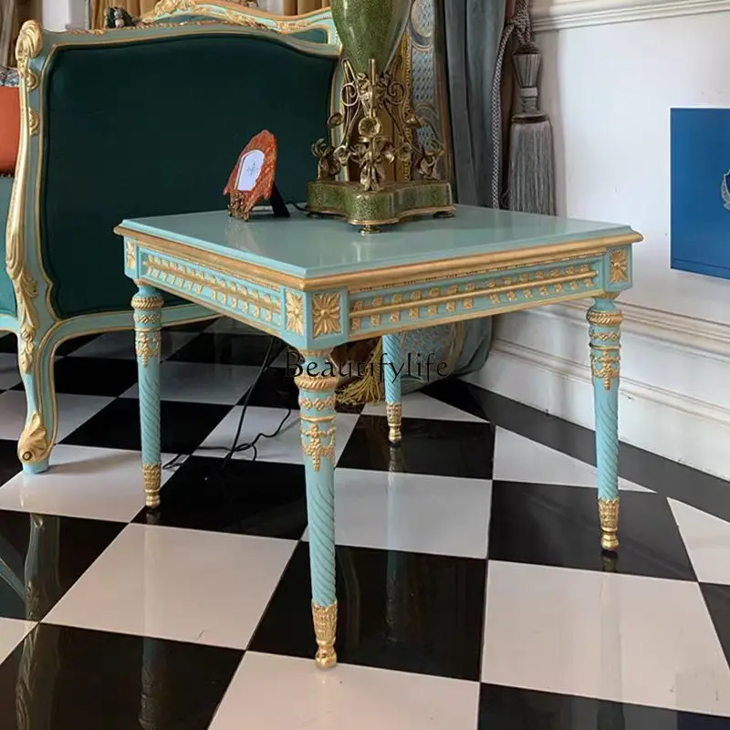 

French court style solid wood hand-carved oval tea table European luxury