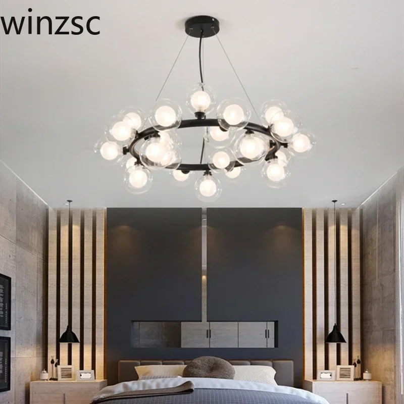 Nordic Bubble Glass Chandelier LED Hanging Light G9 Bulb Bedroom Living Room Dining Room Ceiling Lamp Fixture 110V 220V Lighting