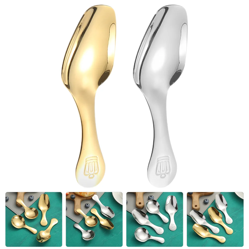 

2pcs Dessert Spoon Portable Stainless Steel Scoop Household Pudding Spoon