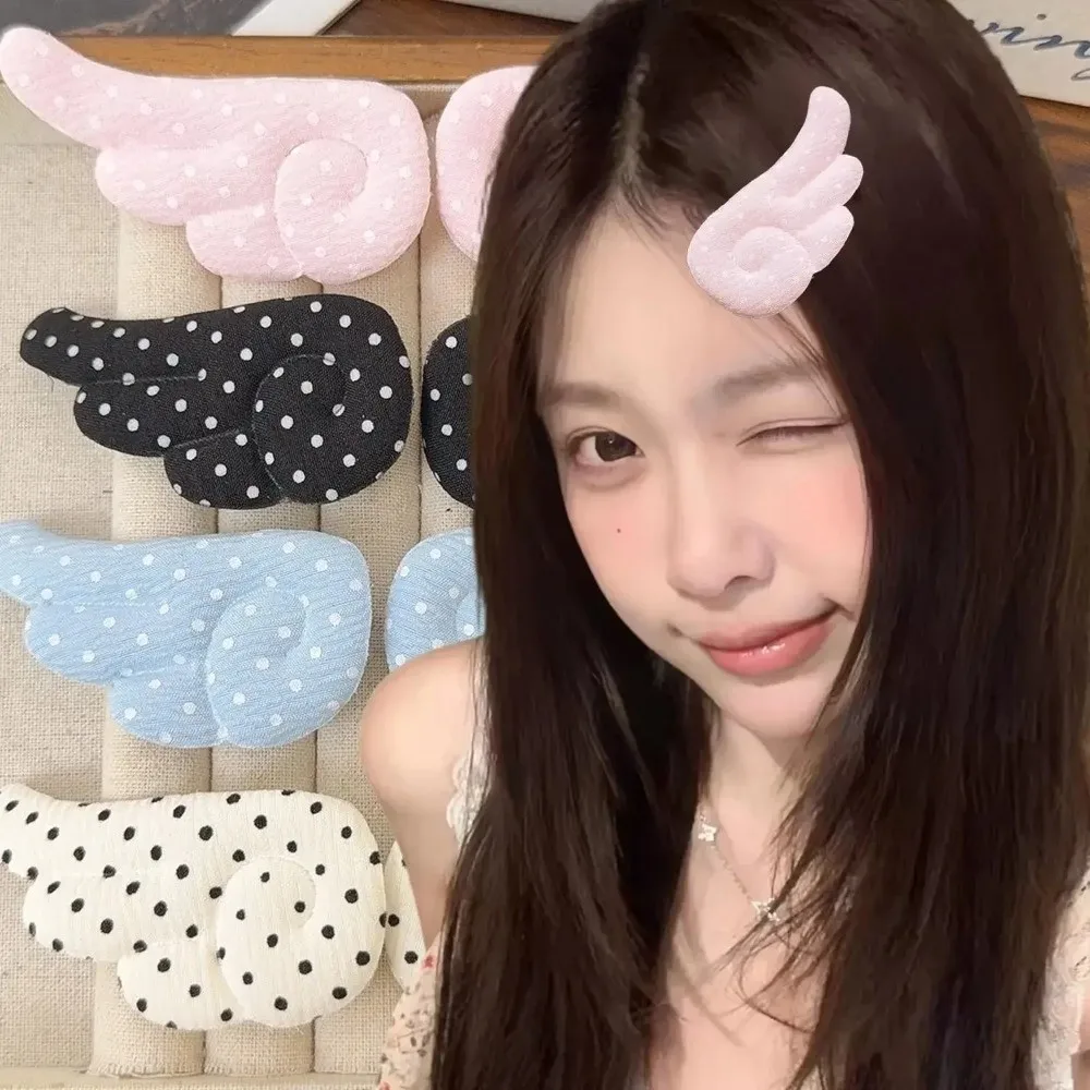 1 Pairs Polka Dot Angel Wings Hair Clips White Duckbill Bangs Hairpin Japanese Style Harajuku Side Hair Barrettes Headwear