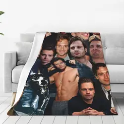 Warm Blanket Camping Sebastian Stan Photo Throw Blanket American Actor Bucky Barnes Flannel Bedspread Chair Funny Sofa Bed Cover