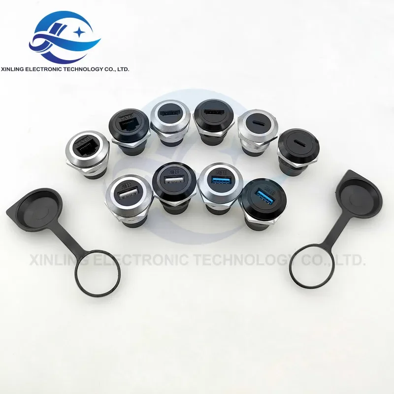 1Pcs Metal round socket D-type RJ45 through network USB2.0 USB3.0 connector panel HDMI CAT6 usb connector