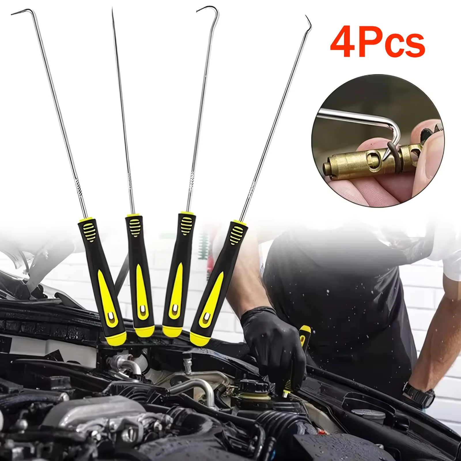 

4Pcs Long Pick Hook Set Gasket Puller Pick Tools for Removing Car Tire Auto Oil Seal O-Ring Seal Maintenance Tools Auto Parts