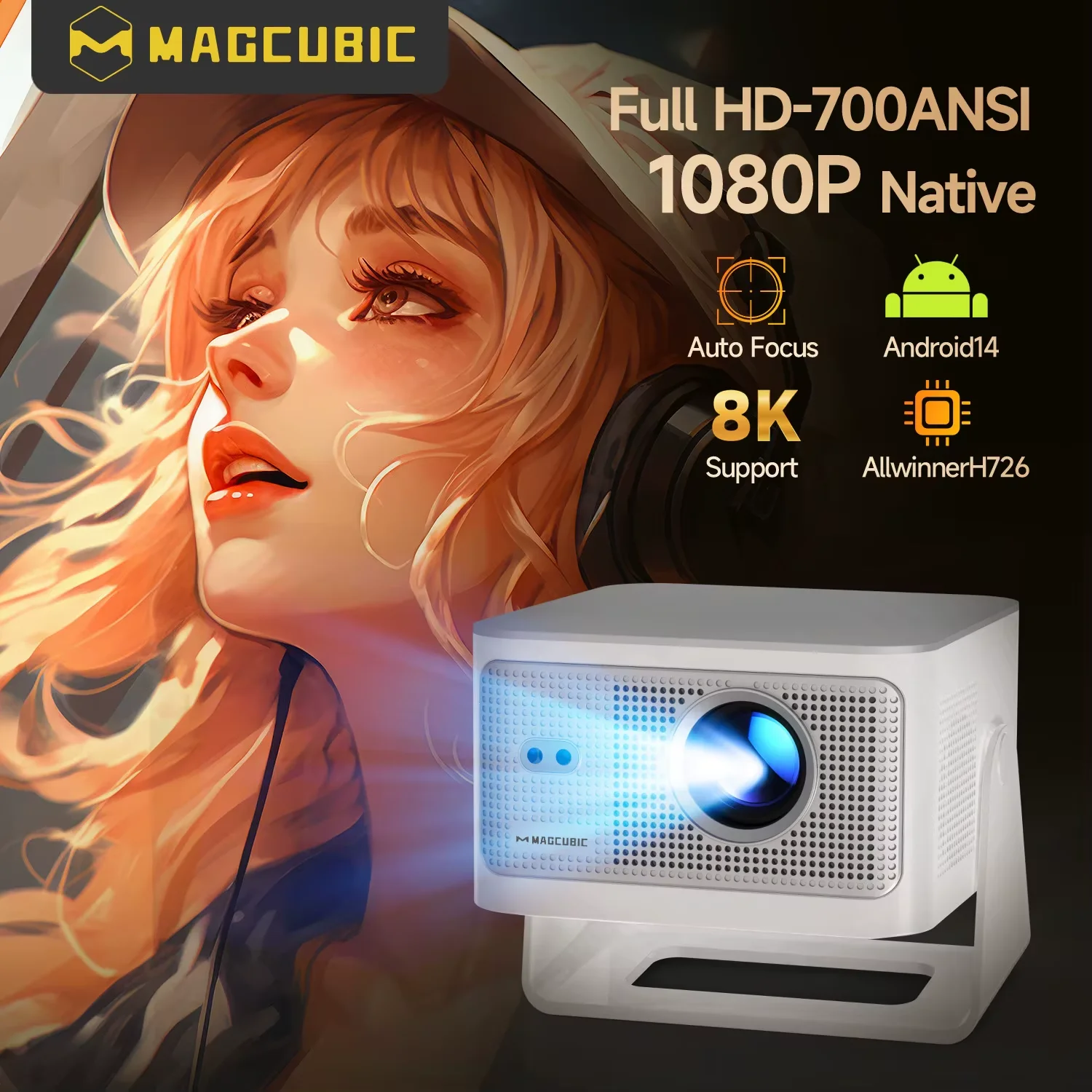 Magcubic オートフォーカス Android14 4Kプロジェクター 900ANSIルーメン 8Kネイティブ 1080P HY350Max Wifi6 BT5.4 16G Allwinner H726搭載 ポータブル屋外プロジェクター