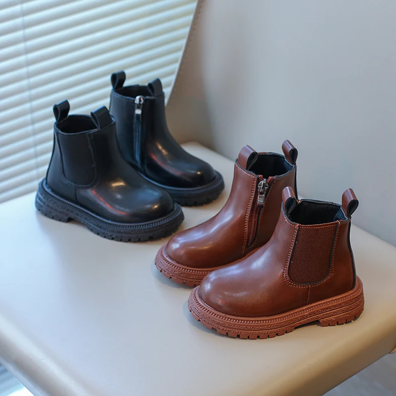 Kids Chelsea Boots Classic for Boys Girls Toddlers Children Fashion Rubber Boots Ankle High with Zipper Non-slip Autumn Winter