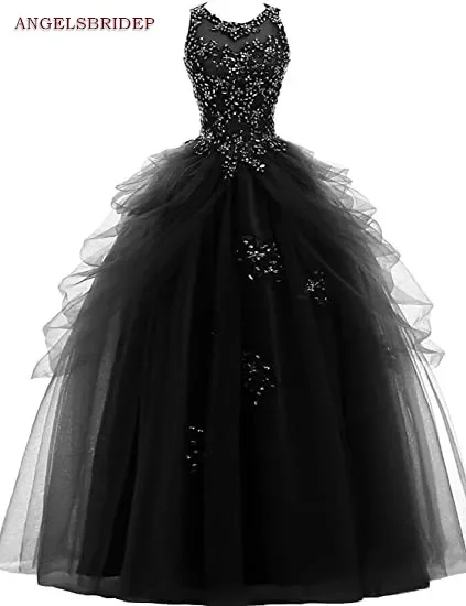 Vestido de baile de quinceañera con cuello transparente, apliques formales de tul, vestidos de fiesta de Mascarada, talla grande, 15