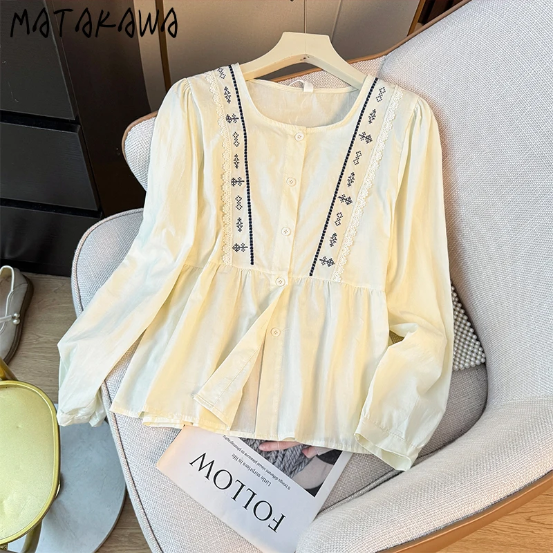 

Matakawa Ethnic Style Women Shirts&blouses Embroidered Spring Autumn Elegant Blusas Mujer Korean Fashion Loose Camisas