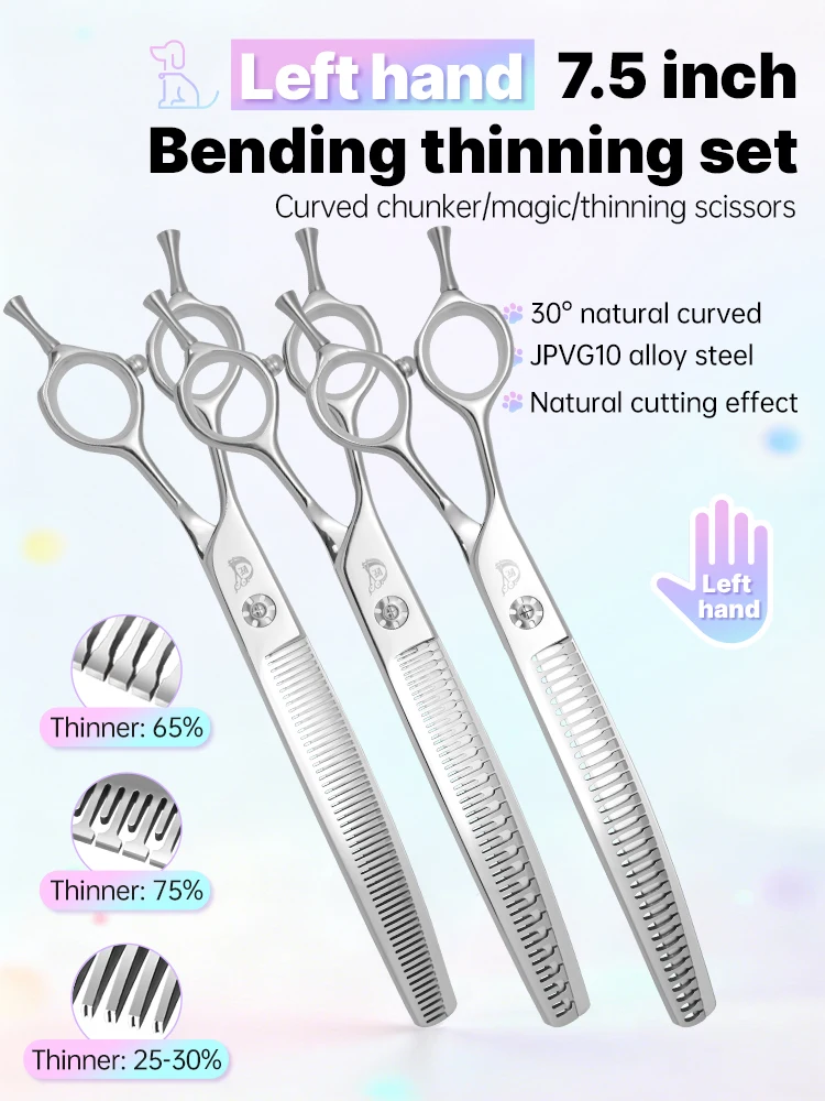 Kraan 7. 5Inch High-End Linkerhand Hond Grooming Schaar Hond Schaar Gebogen Chunker & Dunner & Magische Schaar scharen Voor Huisdier - afbeelding 2