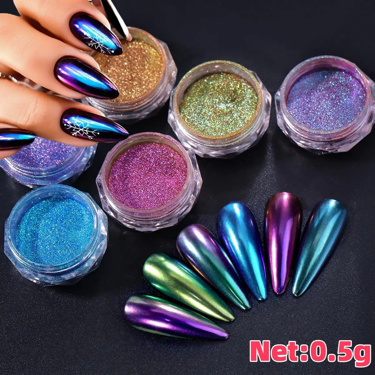 0,5 g/caja camaleón nacarado Nail Art polvo holográfico espejo mágico brocado polvo brillante cromo pigmento manicura polvo # *&