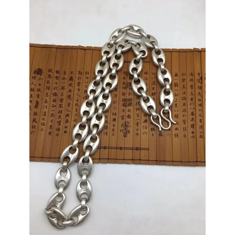 Rare Chinese Miao Tibetan silver handmade necklace jewelry noble gift 60 cm long