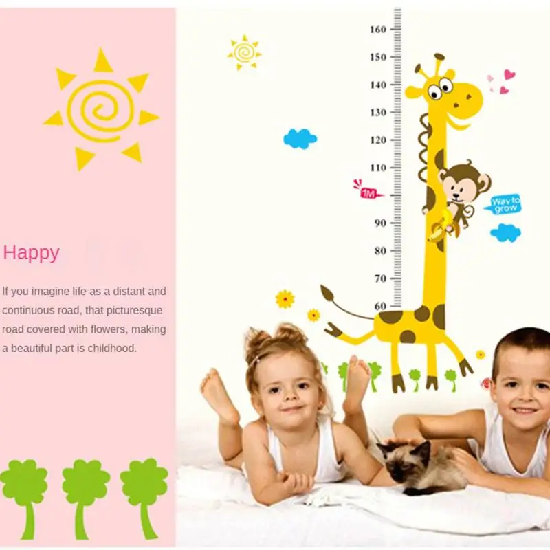 Cartoon Animals Height Measure Wall Stickers For Kid Rooms Animals Zoo Vinyl Growth Chart Ruler Living Room Decor Children Gift