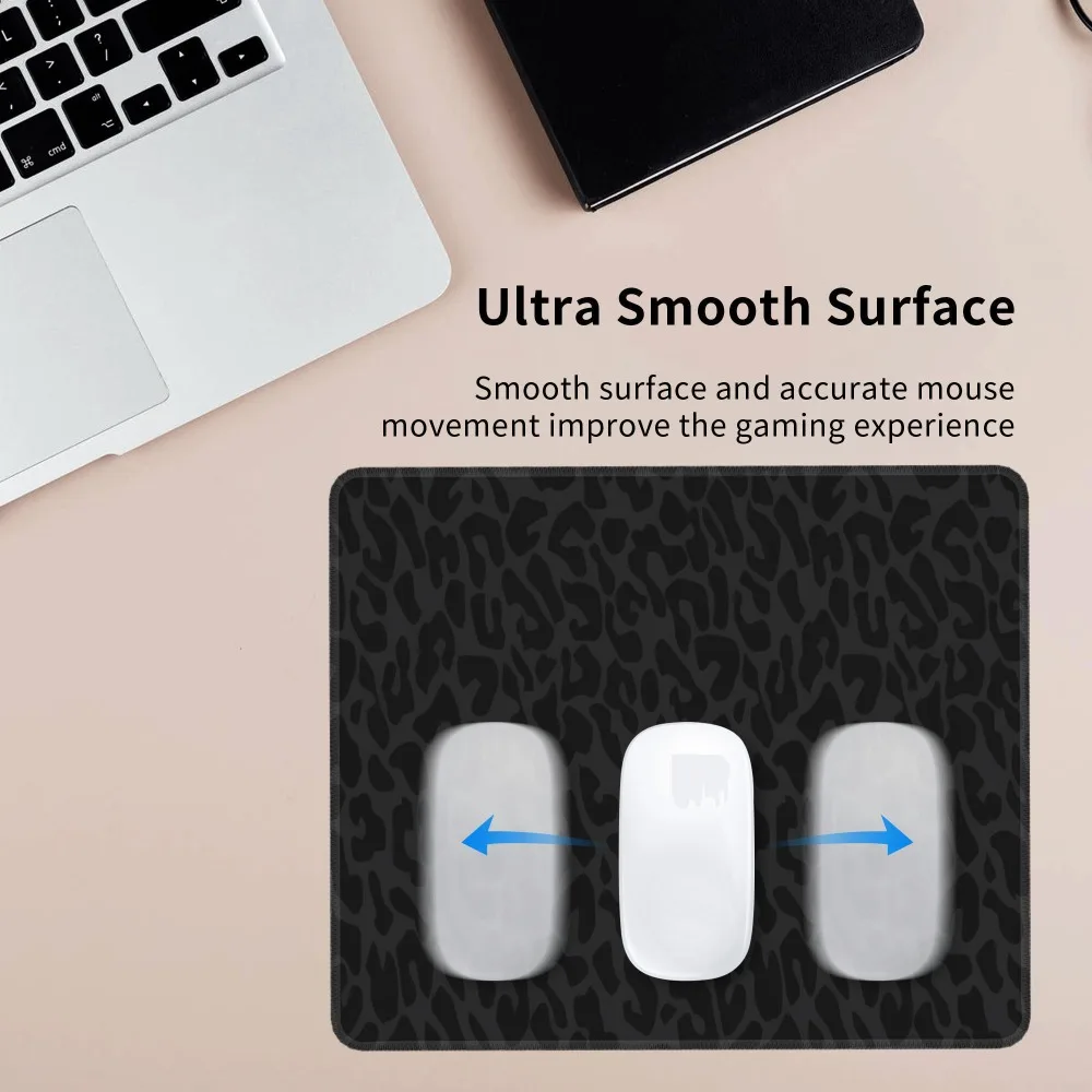 블랙 레오파드 프린트 세련된 데스크 패드 고무 미끄럼 방지 베이스 두꺼운 사무실 마우스 패드 휴대용 소형 PC 키보드 패드