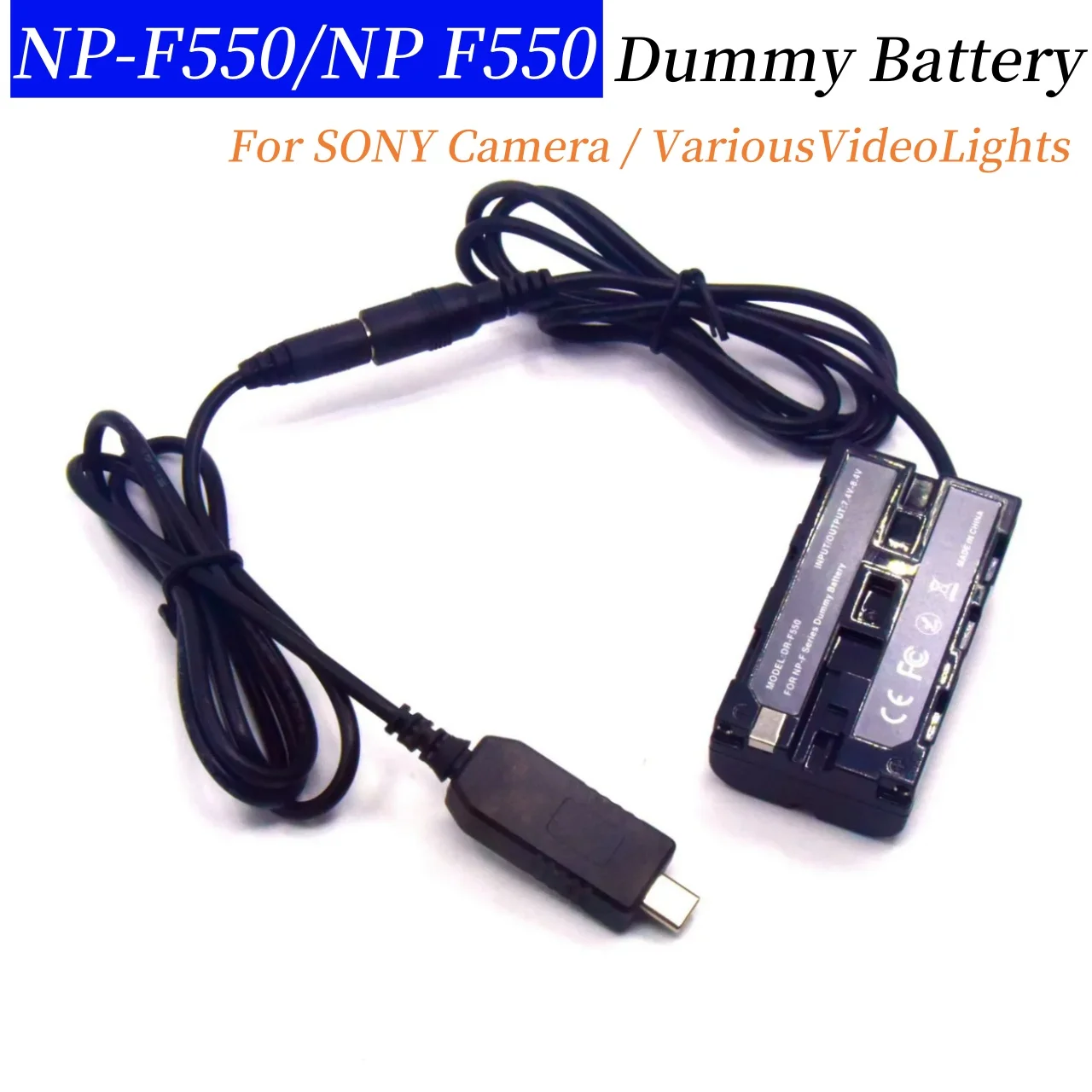 

USB C Power Adapter Cable＋NP-F550 Dummy Battery NP-F750 NP-F960 NP-F970 For Various Video Lights Sony Camera HXR-NX5 NX100 NX200