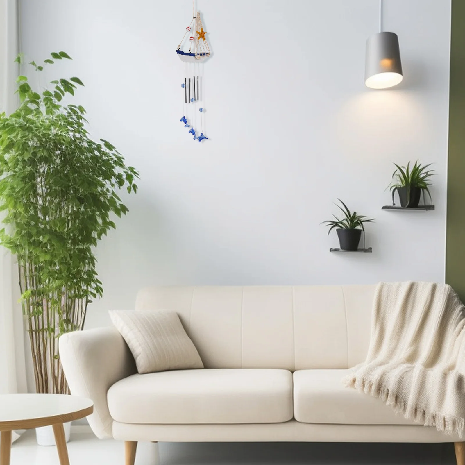 

Dolphin Wind Chime Pendant Sturdy Wood Resin Stainless Steel Lightweight Durable Home Garden Outdoor Decor Hanging Wind