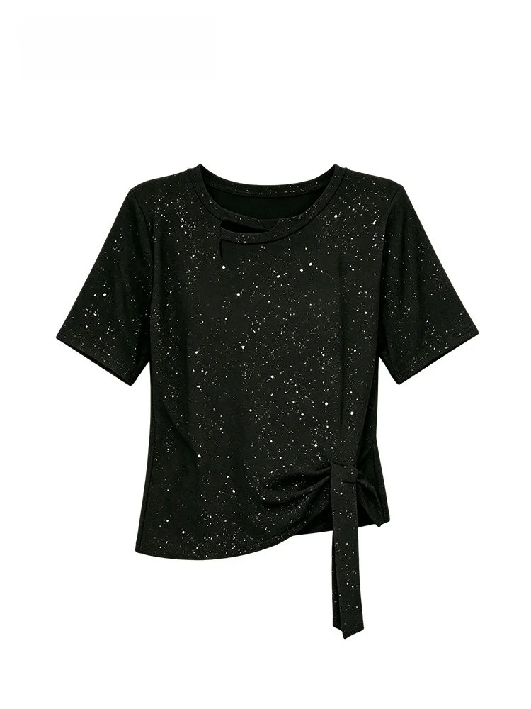 

plus Size Women's T-Shirt Short Sleeve round Neck Casual Style Summer Fashion for Plump Sister Uneven Hemline Comfortable Top
