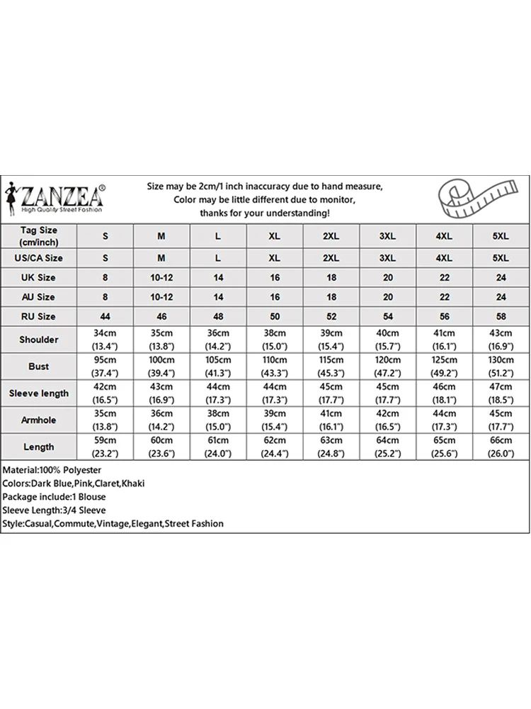 ZANZEA Camicia da ufficio estiva Donna Elegante collo quadrato Manica a 3/4 Camicette da lavoro Elegante tunica a pieghe solida Top Blusas allentati 2025