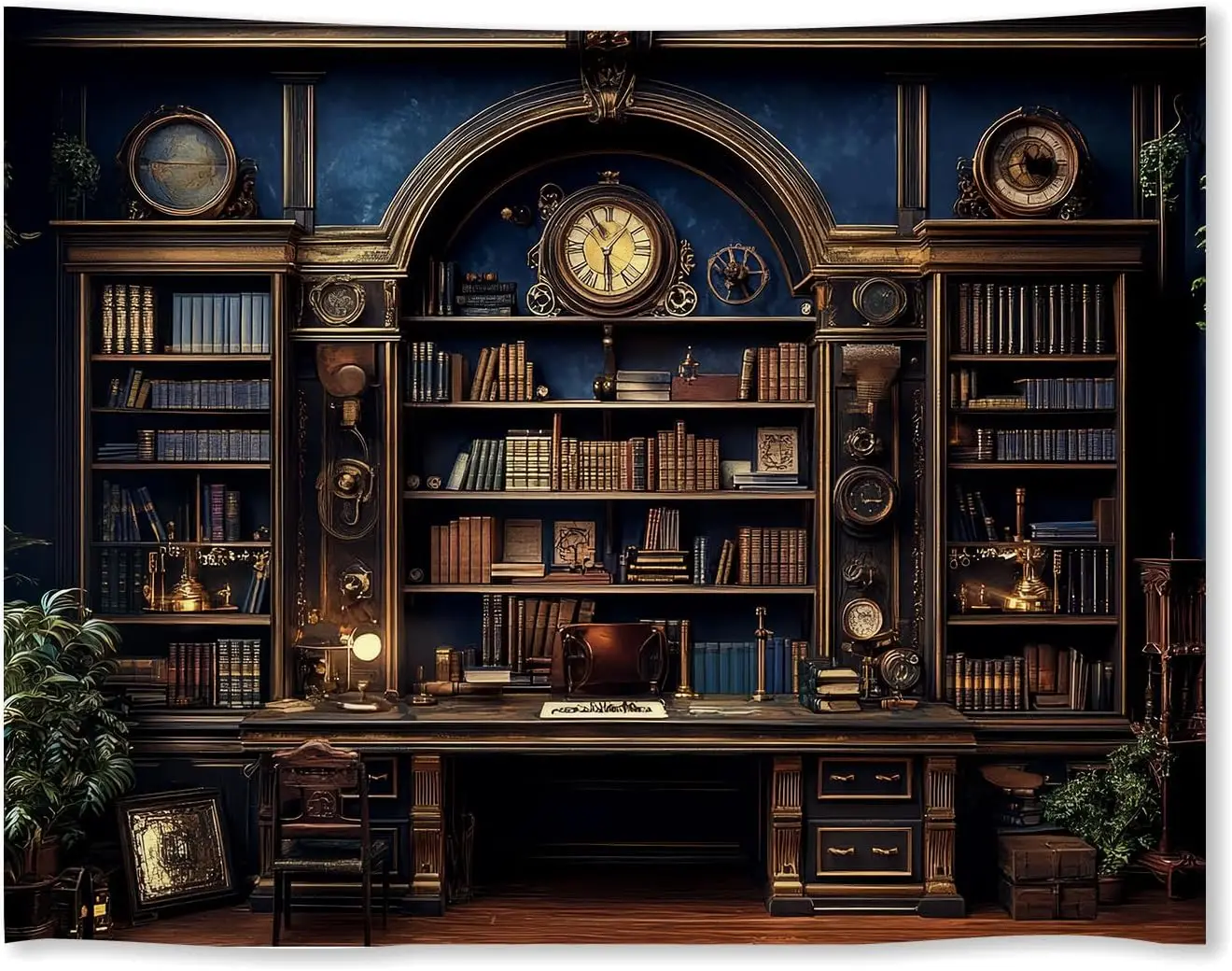 Medieval Bookshelf Backdrop Tapestry Antique Library Book Wall Hanging Gothic Dark Academia Wall Art for Bedroom Study Classroom