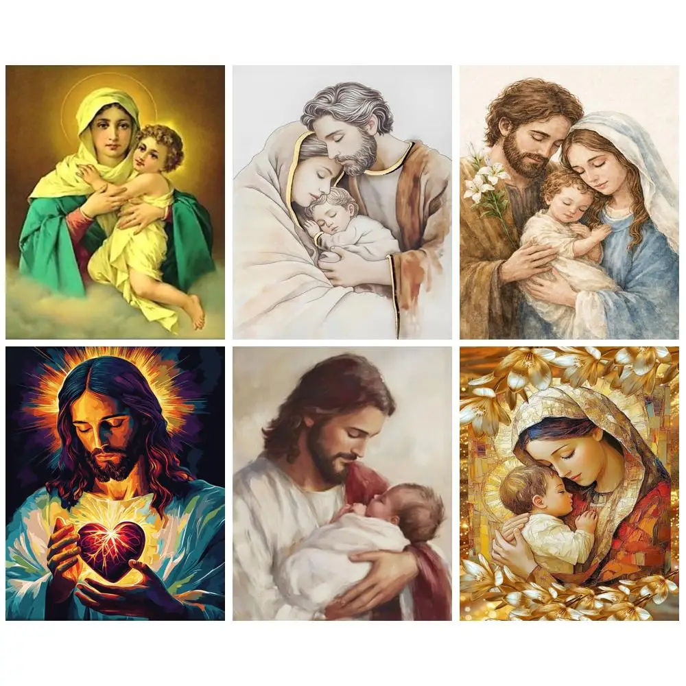 GATYZTORY 60x75cm DIY Malen nach Zahlen Set Jesus Religiöse Acrylfarbe nach Zahlen Kunstwerk Ölgemälde nach Zahlen auf Leinwand
