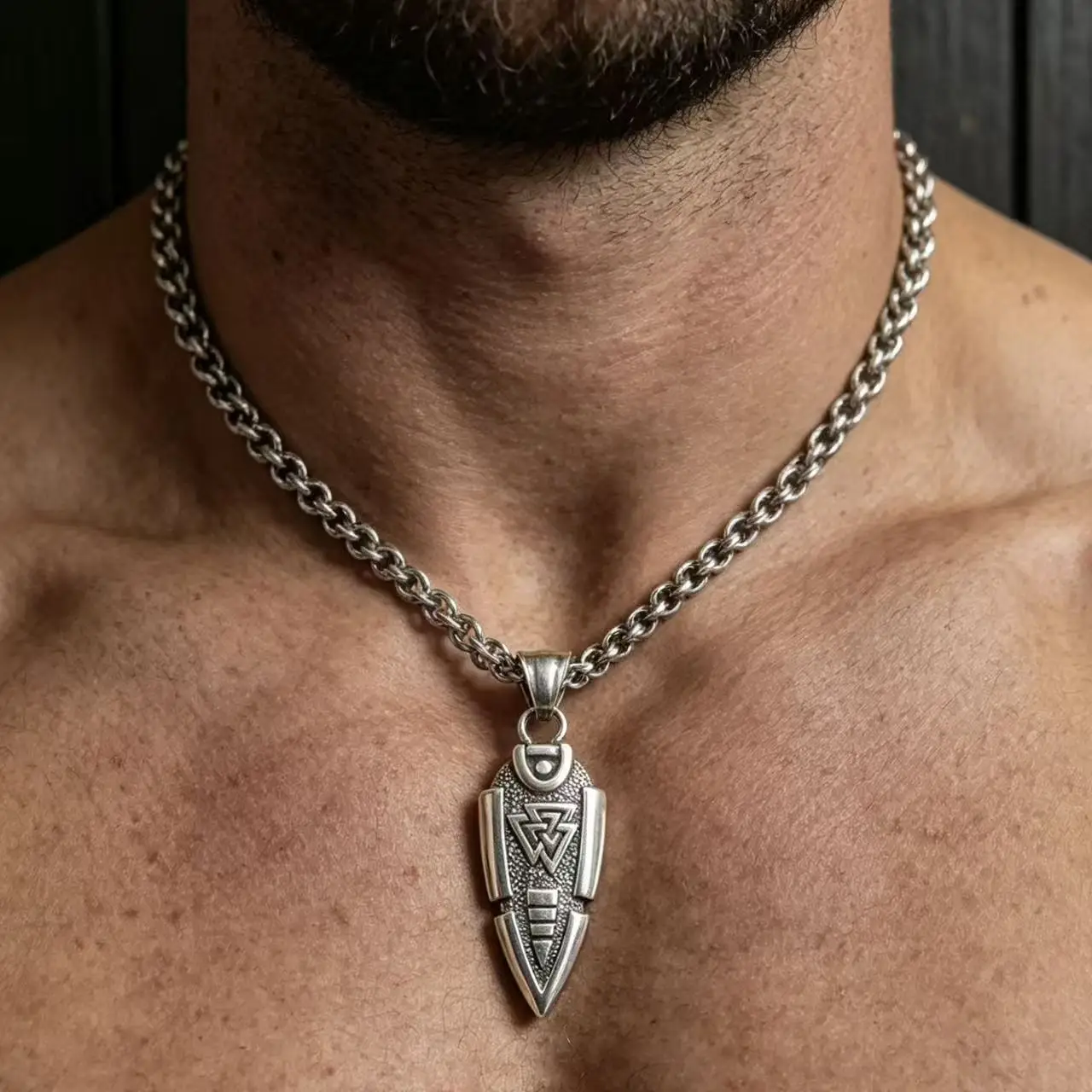 HNSP 316L Stainless Steel Viking Runes Norse Odin Spear Pendant Chain Necklace For Men Jewelry Accessory Gift
