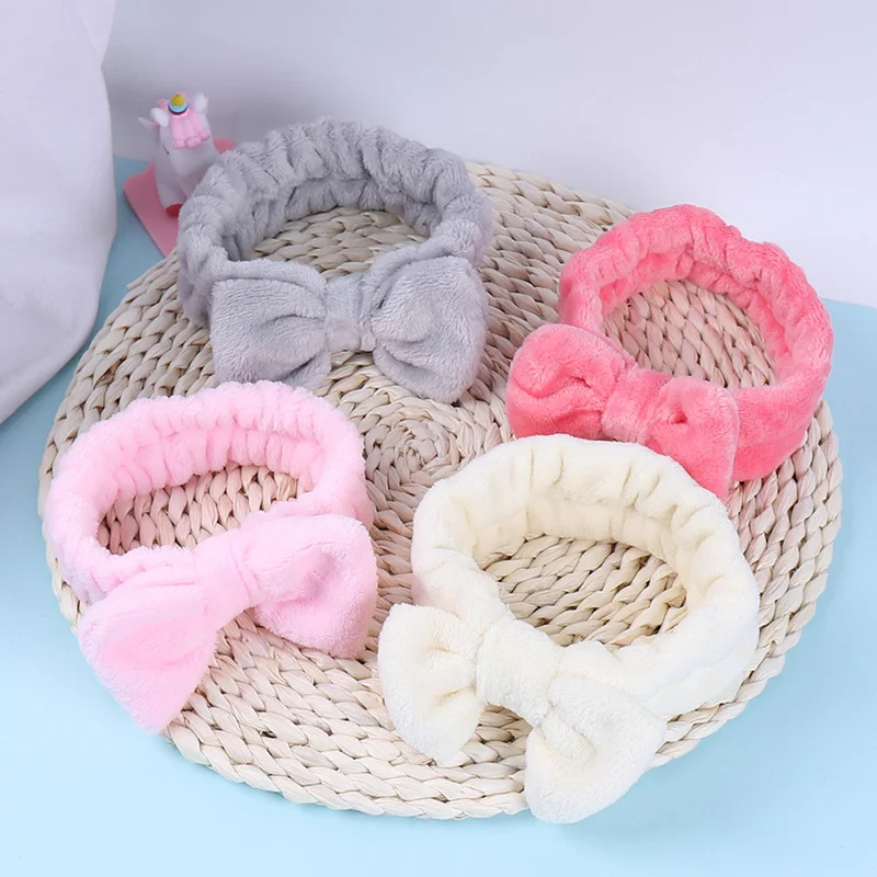 2023 Wash Face Hair Holder Hairbands Soft Warm Coral Fleece Bow Ears Headband for Women Girls Make Up Turban Hair Accessories