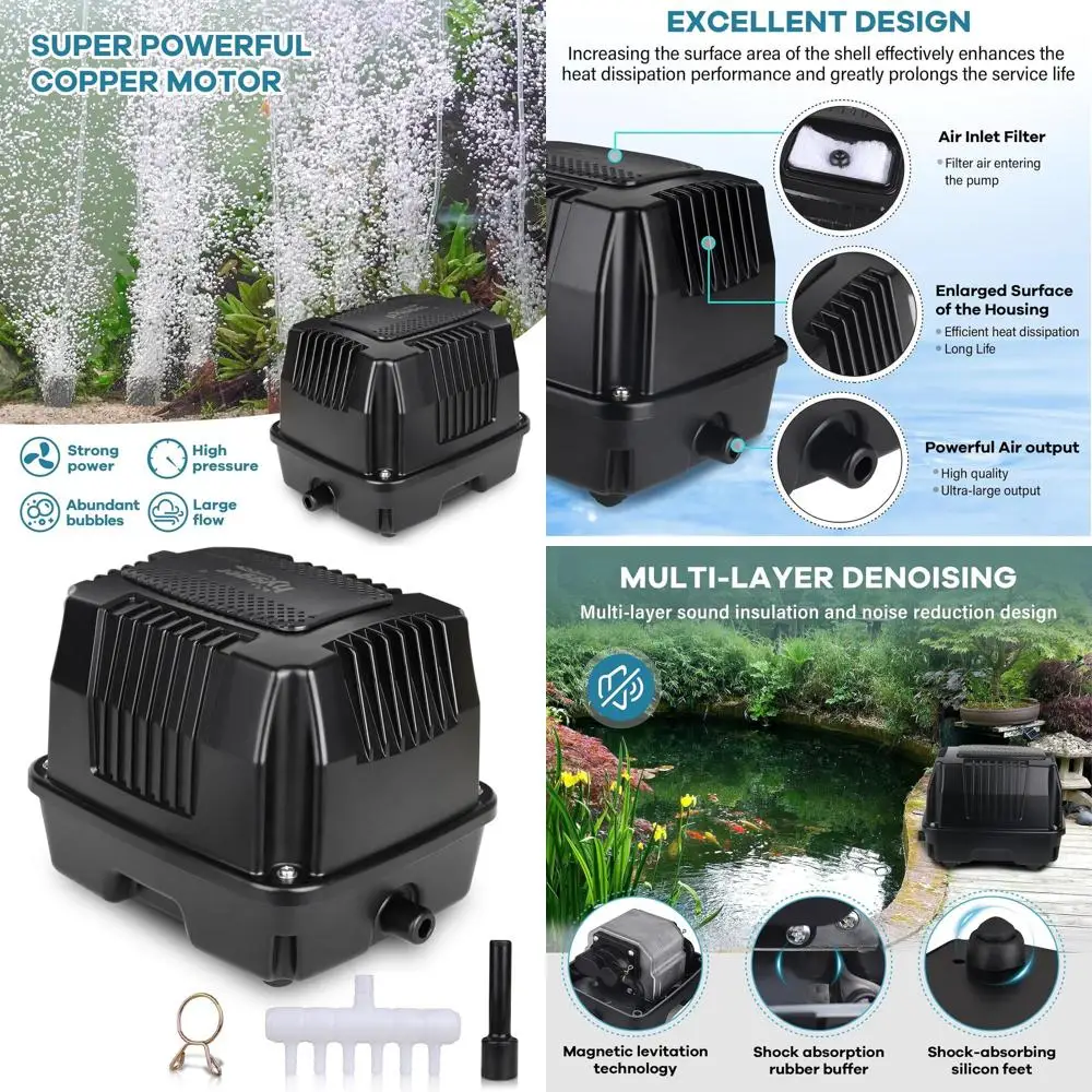 

Бесшумный линейный воздушный компрессор для аэрации прудов, идеально подходит для прудов с карпами кои, очистки сточных вод, гидропоники и аквакультуры