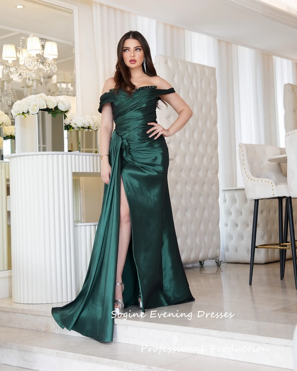 Satynowe sukienki koktajlowe z odkrytymi ramionami dla seksownych kobiet Koronkowa sukienka na studniówkę z rozcięciem Syrenka فساتين سهرات Długie niestandardowe