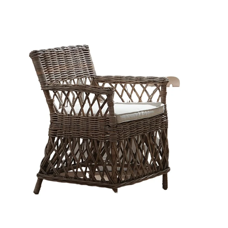 

Natural B & B Balcony Courtyard Lazy Sofa Chair, Wabi Sabi Wind Retro Rattan Chair with Cushion