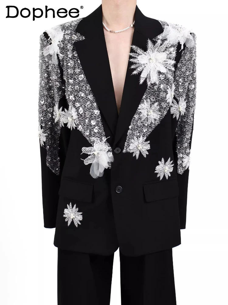 

Fashion High-end Men's Blazers 2026 Spring New Original Light Luxury Tops Three-dimensional Floral Splicing Comfort Suit Jackets
