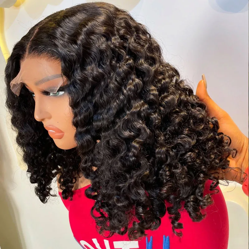 

Pre Plucked Full Lace Wigs 100% Human Hair Short Bob Deep Wave Natural Black 13x6 Lace Front Glueless Remy Wigs for Black Women