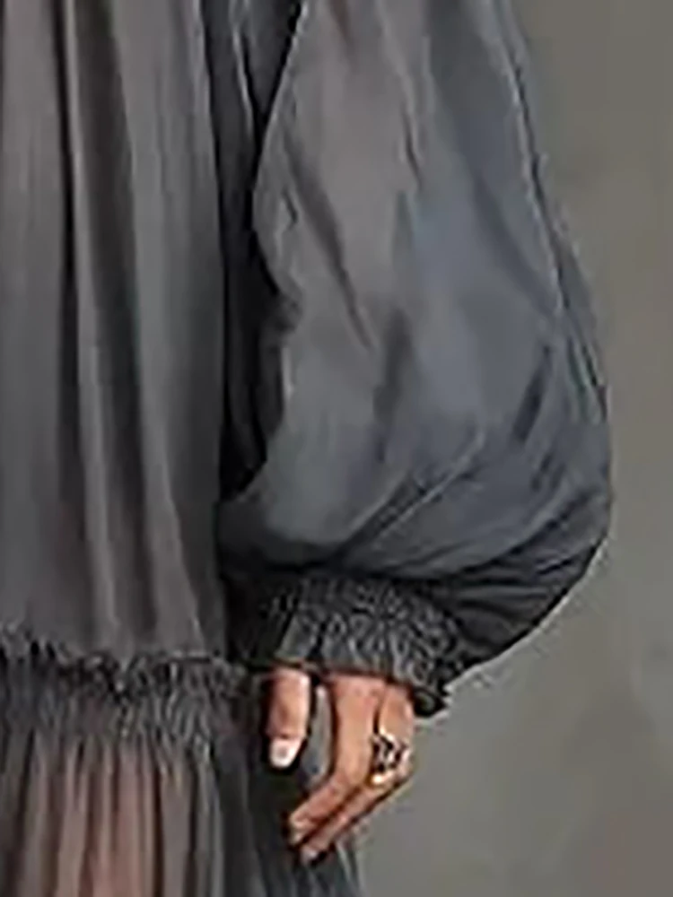 Schulterfreies, durchsichtiges Chiffon-Maxikleid für Damen, lange Puffärmel, gestufte Rüschen, fließend, Boho, Strand, Urlaub, Vintage, schick, lange Kleider