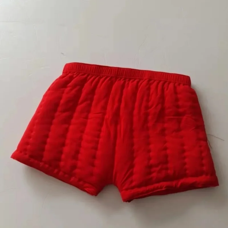 Men's Handmade Red Cotton Boxer Shorts Filled Cotton Puffy Warm Pants Fetish Plus Size Sexy Panties BF Private Party Costumes