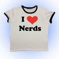 I Love Nerds Y2k Crop Tops 2000s Streetwear Harajuku women T-shirt Short Sleeve Fashion Letter Print Cute Baby Tees E-girls Slim