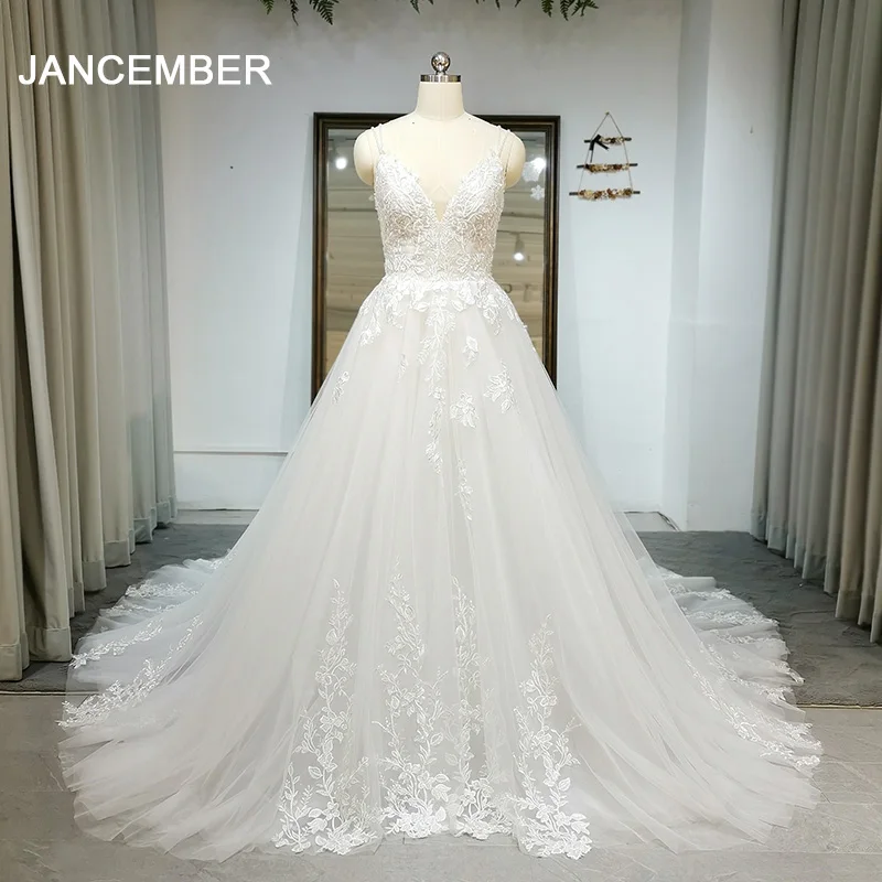 

Love Elegant Spaghetti Straps V-neck Wedding Dress Ivory High Side Floor Length Charming Bridal Gown vestidos novias boda