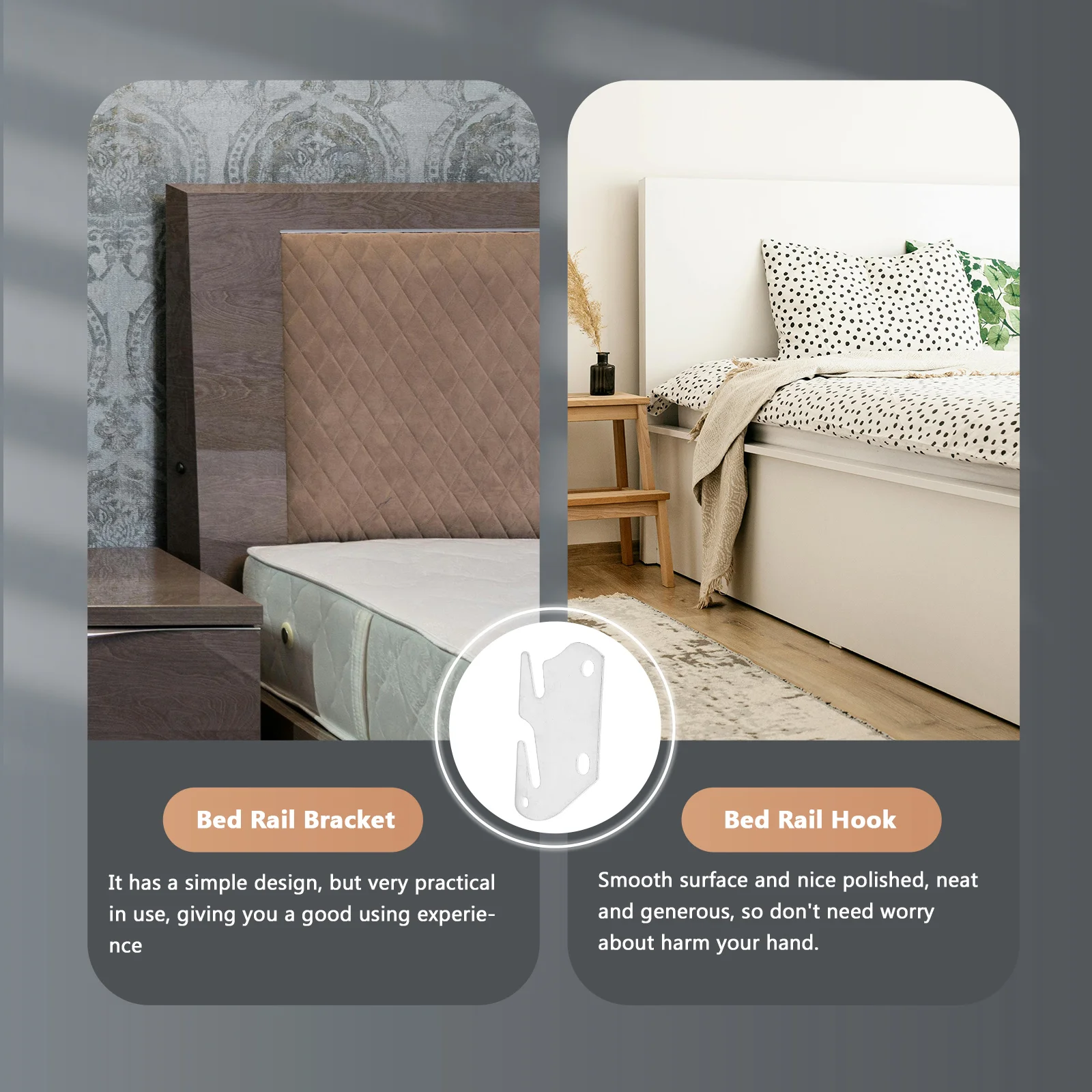 2 uds marcos de cama muebles conector placa de riel accesorios soporte gancho de madera plata