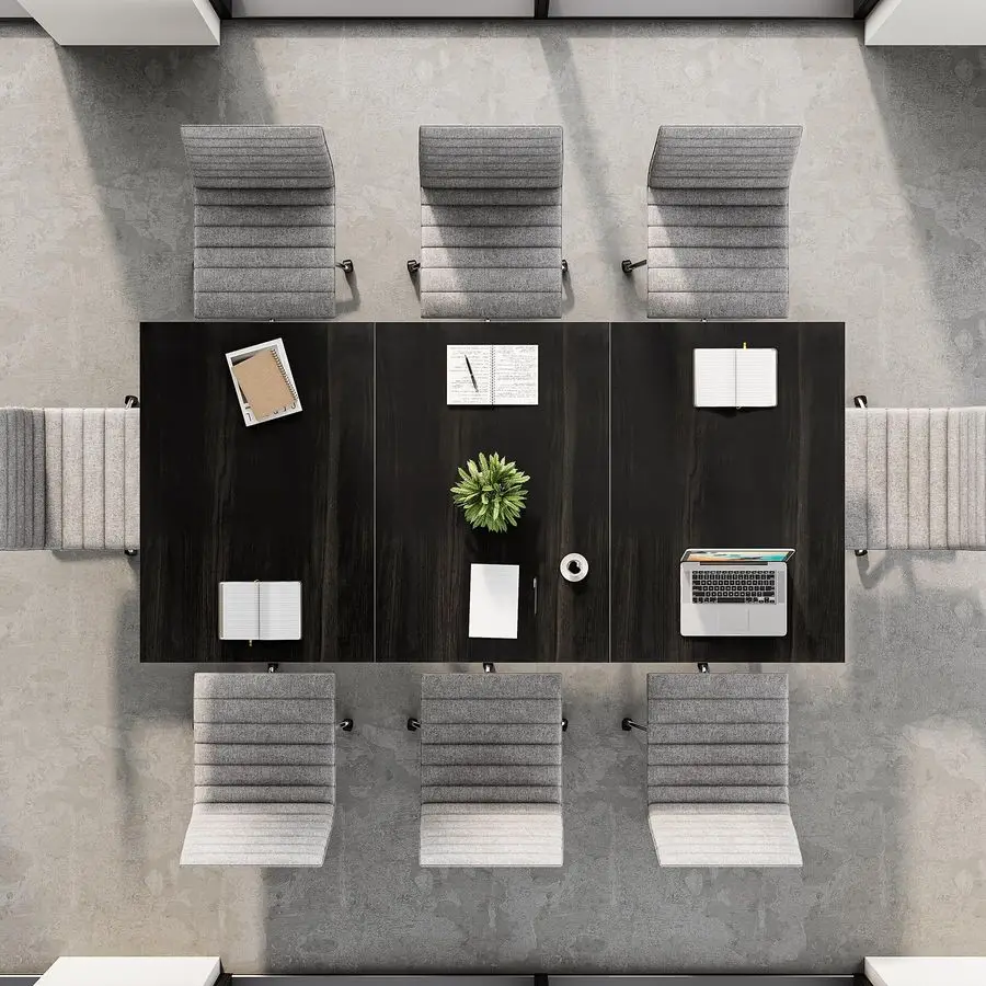 70.86Inch Conference Table for 8, Black Conference Room Table with Metal Base, Modern 5.9 ft Rectangular Table for Boardroom, Me