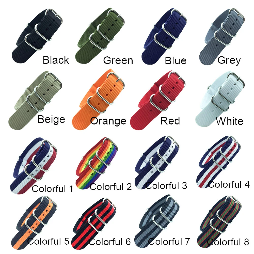 

Nylon Watch Strap 18mm 20mm 22mm 24mm Army Sports Strap Fabric Wristband Belt 5 Rings Watch Bands