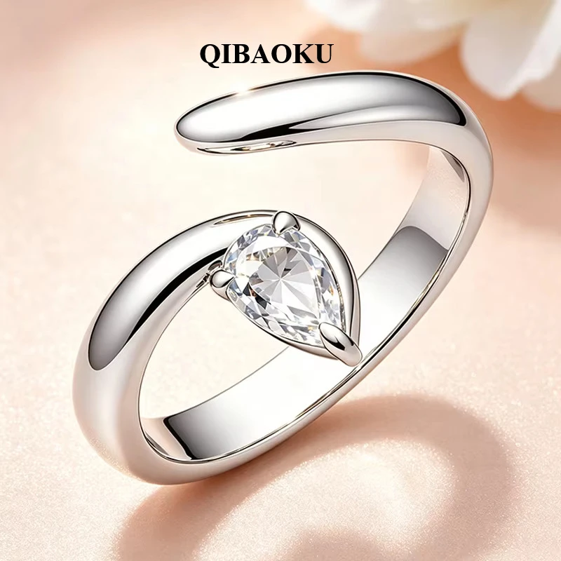 QIBAOKU D VVS1 Pear Cut 0.5CT Moissanite Rings for Women Elegant Wedding Proposal S925 Sterling Silver Plated 18K Jewelry 2026