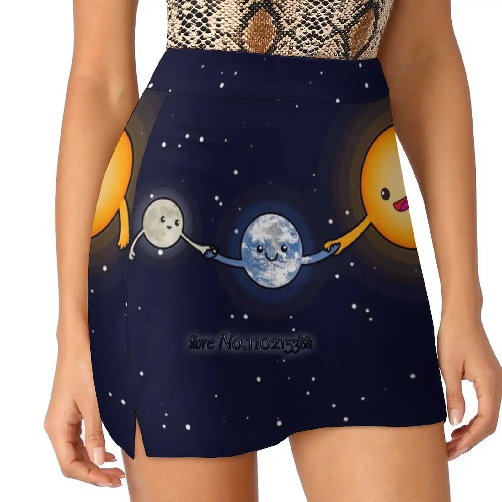 The Sun The Moon And The Earth Family S-4Xl Tennis Skirts Golf Fitness Athletic Shorts Skirt With Phone Pocket Family Sun Moon