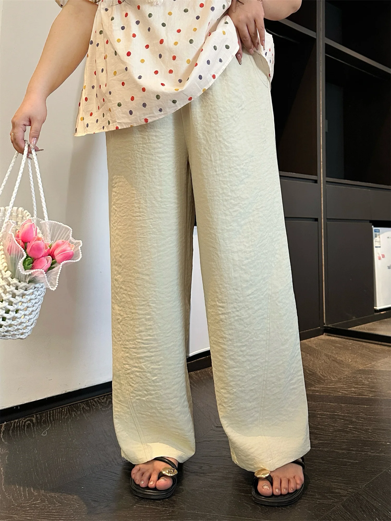 

Летние тонкие дышащие прямые брюки свободного кроя, модные широкие брюки с высокой талией, длинные брюки для женщин больших размеров