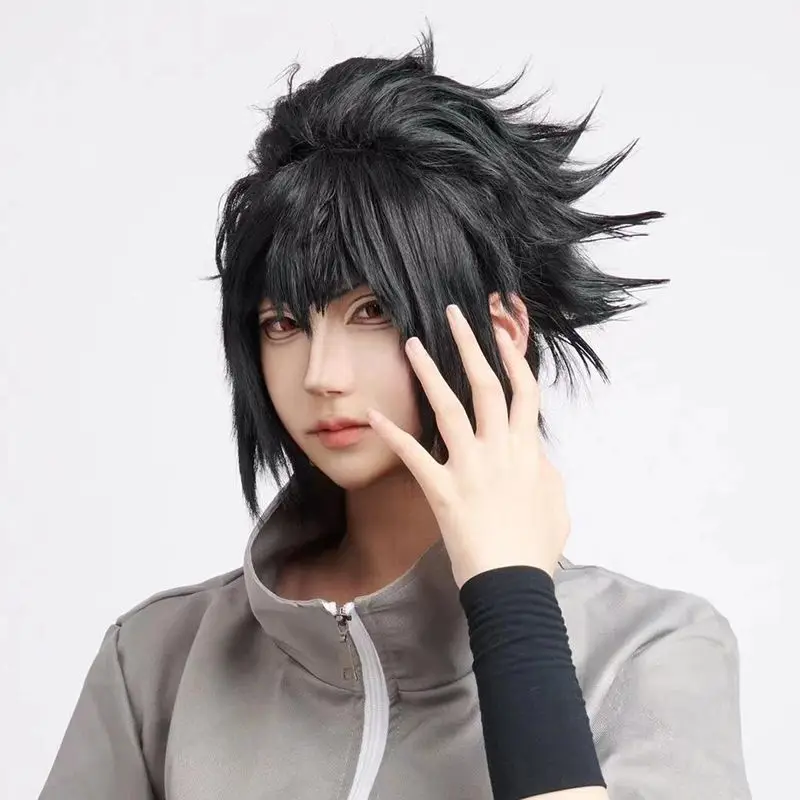 Perruque de Cosplay Uchiha Sasuke: cheveux noirs courts et héros assinés pour Costume précis d'anime