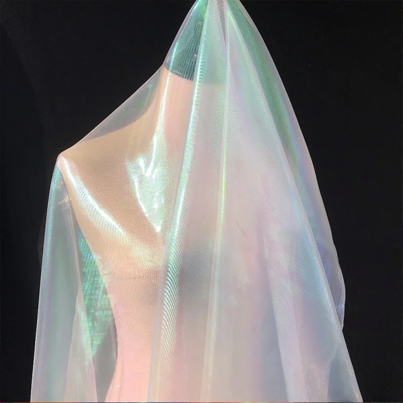 150x91 cm Designer Fluorescent Fabric Shining Laser Gauze DIY Gauze Dress Wedding Stage Background Decoration Transparent Fabric