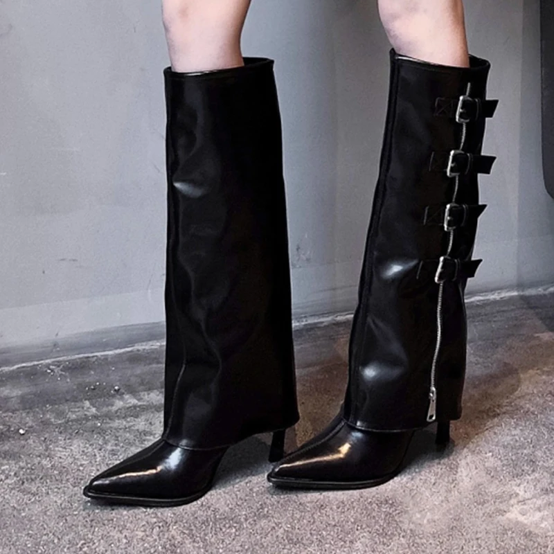 

High Heels Women Knee High Boots Pointed Toe Designer Shoes Winter Luxury Dress Pumps 2025 New Fashion Sexy Chelsea Botas Mujer